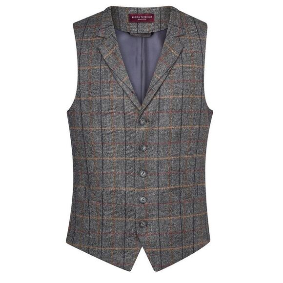 Brook Taverner Mens Memphis Waistcoat / Gray Brown Check